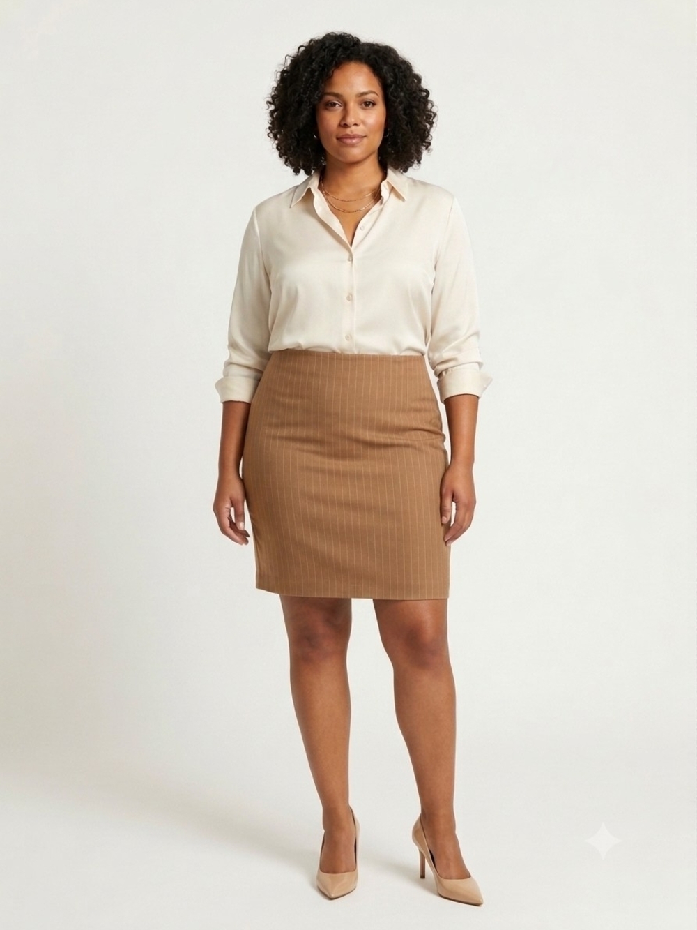 Express Tan Pinstripe Pencil Skirt
